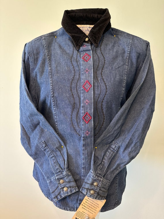 Vintage Wrangler Western Wear Denim Dress Shirt N… - image 1