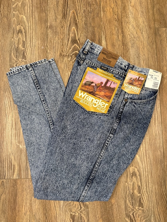 Vintage Wrangler Men's Blue Jeans Rugged Wear Blaze Wash New