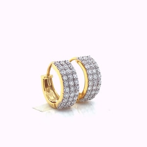 Moissanite Hoop Earrings, Pave Moissanite Huggie Earrings, Sterling Silver Gold Plated Hoops, Diamond Alternative Earrings, Gift for Her