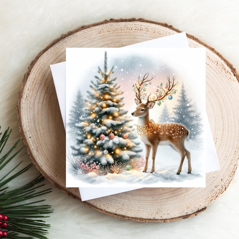 Woodland Christmas Deer Clipart 10 High Res Watercolor Jpgs Winter ...