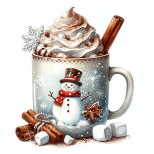 Holiday Hot Cocoa Mug Clipart 10 High Res Watercolor JPGs Winter Hot Cocoa, Holiday Printables, Christmas Cards, Cozy Hot Chocolate Graphics