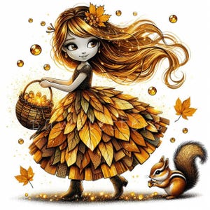 Amber Leaf Collector Clipart | Set of 10 | High Quality 300 DPI JPEGs | Cute Autumn Dolls Printables | Instant Download, Digital Paper Craft