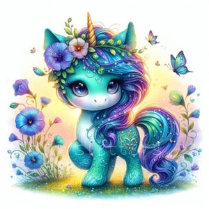 Floral Unicorn Clipart Set | Watercolor Morning Glory, Spring Nursery ...