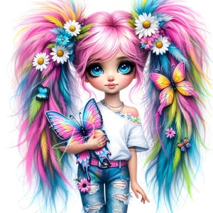 10 cliparts papillon fille JPG, éphémères fantaisistes, fournitures pour journal indésirable fantastique, créations en papier de jolies poupées originales, album d'art imprimable
