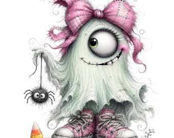 Lustige Geister-Cliparts: Niedliche Halloween-Geister in Aquarell, verspieltes Pastell-Grusel-Set für Kinder (39 JPG-Dateien)