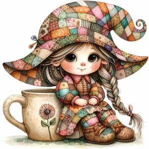 Patchwork Wichtel Clipart | 10 Hochwertige 300 DPI JPEGs | Quilten Gnom Designs | Nähen & Basteln Zwerge Designs | Gequilteter Gnom druckbare Kunst