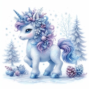 Winter Wonderland Unicorn Clipart | Set of 10 | High Quality 300 DPI JPEGs | Watercolor Baby Unicorn Winter Holidays | Digital Paper Craft