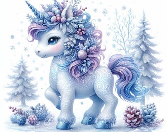Winter Wonderland Unicorn Clipart | Set of 10 | High Quality 300 DPI JPEGs | Watercolor Baby Unicorn Winter Holidays | Digital Paper Craft