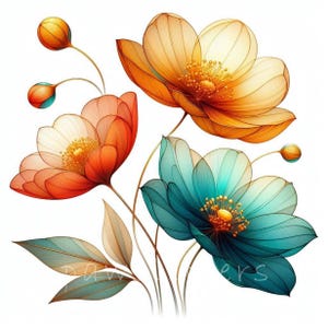 Tropical Vibes Abstract Flowers Clipart | Dried Flowers Printables, Instant Download, Junk Journals, Florals Clipart Pack | Flowers Wall Art Boho Style Printables | Digital Crafting Journal Inserts Summer Vibes png Commercial Use Trendy Floral Design