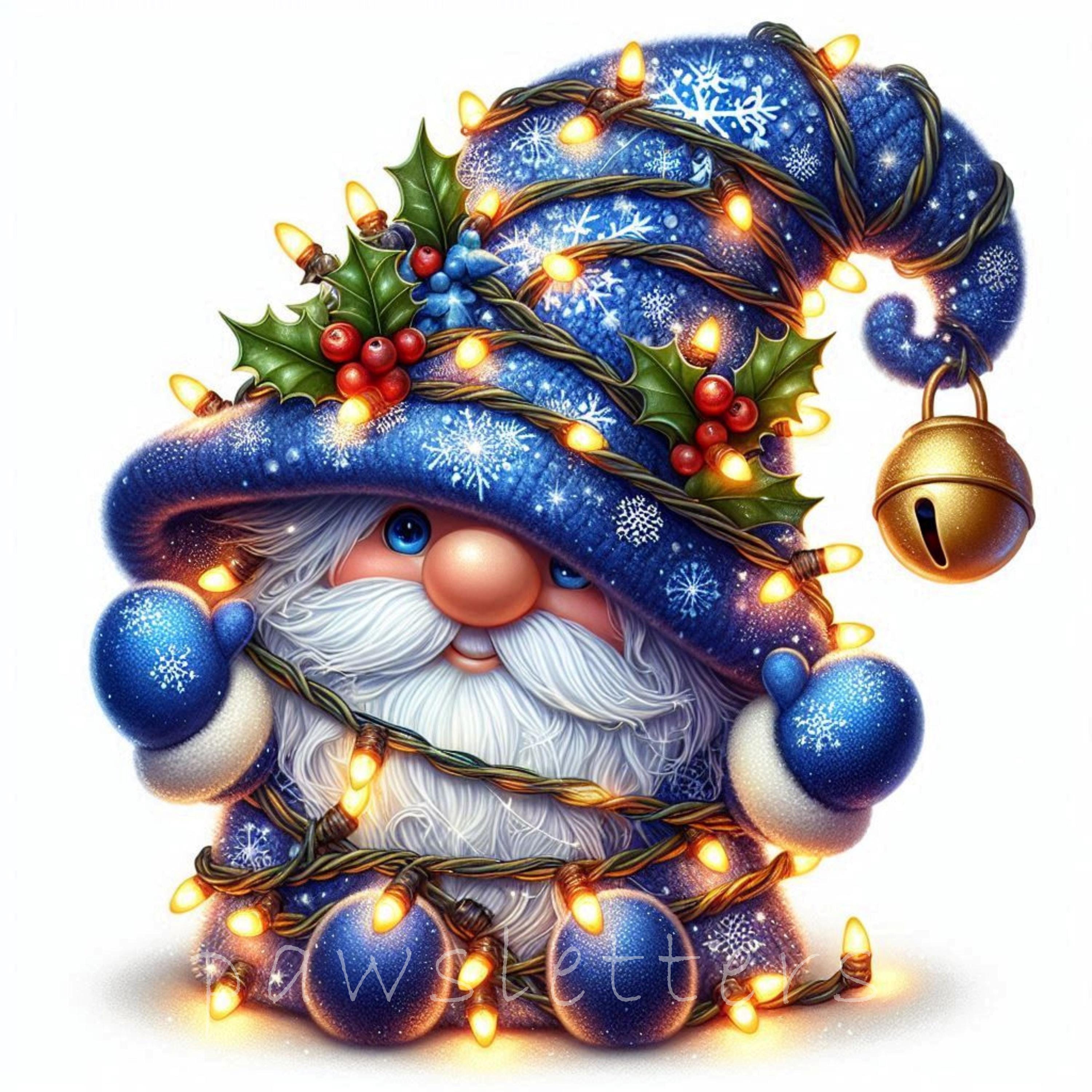 Watercolor Blue Winter Gnome, 10 JPG Christmas Clipart, Cute Gnome Xmas ...