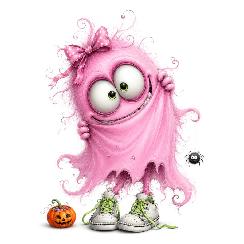 Pink Ghost Clipart Bundle, 20 skurrile Halloween-JPGs, Digitaler Download für Girly Boo Basket Printables Bild 2