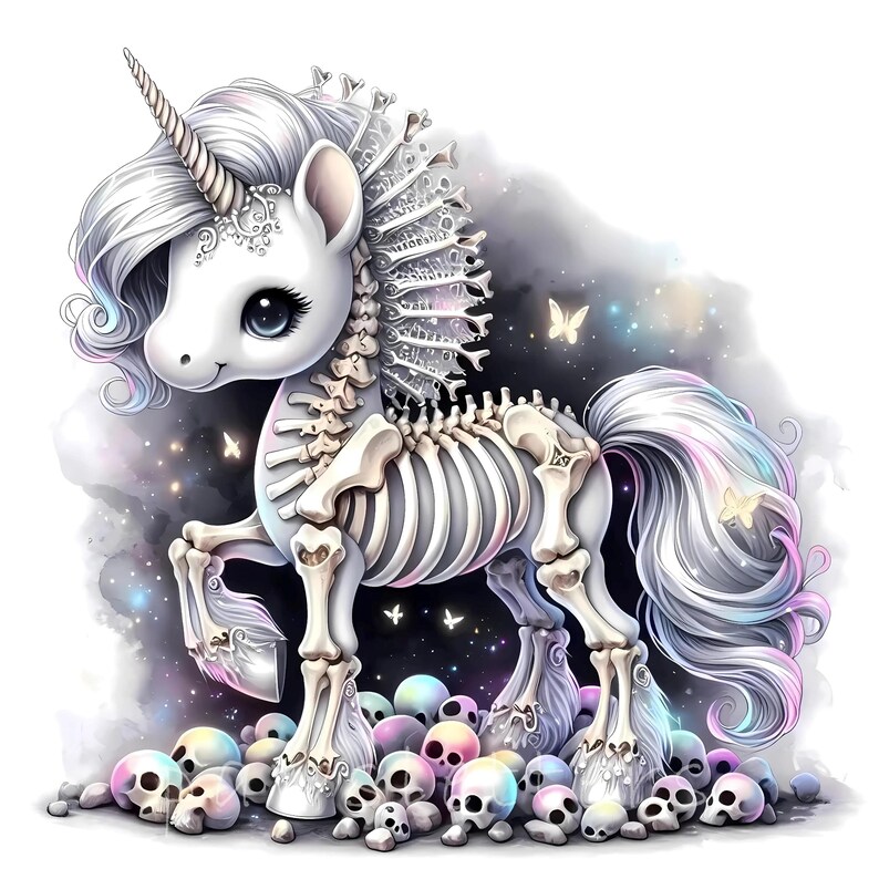 Skeleton Unicorn Clipart Bundle 10 High Res Jpgs, Watercolor Cute ...
