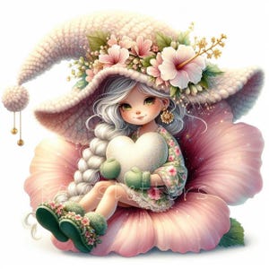 Hibiscus bloem kabouter clipart, 10 hoge kwaliteit jpg's, vakantie kabouters, aquarel zomer kabouter kwekerij, tropische kabouters, gratis commercieel gebruik
