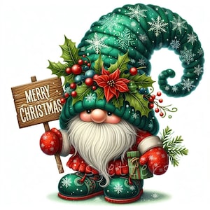 Christmas Gnome Clipart | Set of 10 | High Quality 300 DPI JPEGs | Cute Gnomes Winter Holiday Art | Printable Enchanting Christmas Graphics