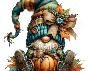 Plaid Pumpkin Gnome Clipart  | Set of 10 | High Quality 300 DPI JPEGs | Cottagecore Fall, Rustic Art Thanksgiving Boho Decor, Commercial Use