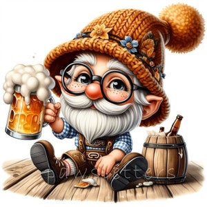 Watercolor Beer Gnome Clipart | Set of 10 | High Quality 300 DPI JPEGs | Beer Glass | Beer Gifts | Brewery Gnome Art | Beer Mug Printables