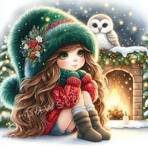 Gnomos de compañía de búhos de invierno Clipart 10 JPG de acuarela de alta resolución Tarjetas navideñas de gnomos de invierno, descarga digital, etiquetas de regalos para las fiestas de invierno