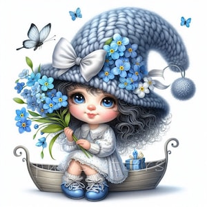 Oubliez-moi pas des cliparts | Lot de 10 | JPEG 300 ppp haute qualité | Art mignon de nain de jardin | Décoration florale pour chambre de bébé | Utilisation commerciale
