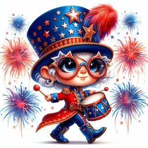 Bundle de cliparts gnome patriotique, fierté américaine du 4 juillet, JPG du 4 juillet, jour des anciens combattants, gnome batteur du Memorial Day, usage commercial gratuit