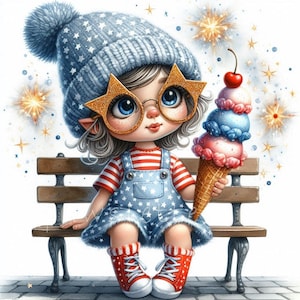 Bundle de cliparts gnome patriotique, fierté américaine du 4 juillet, JPG du 4 juillet, jour des anciens combattants, gnomes américains du Memorial Day, usage commercial gratuit