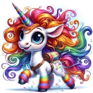 Clipart licorne arc-en-ciel original 10 JPG aquarelles haute résolution, journal indésirable, scrapbooking, fabrication de cartes, téléchargement numérique, fantastique, fantaisiste