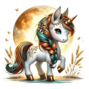 Ernte Mond Einhorn Clipart | Set aus 10 PNGs | Halloween png, Aufkleber png, Becher png, Trending Herbst png | Herbst Design Niedliche Baby Einhörner