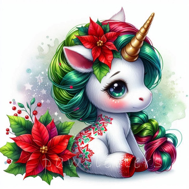 Watercolor Baby Unicorn Clipart | Cute Christmas Unicorn Clipart | Winter Holidays | Commercial Use | Watercolor Unicorn | Baby Shower | Unicorn Birthday Fantasy Clipart | Christmas Clipart | Winter Holidays Decor Christmas Gifts | Christmas Graphics