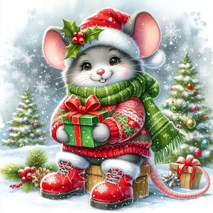 Christmas Mouse Clipart | Set of 10 | High Quality 300 DPI JPEGs | Xmas Mouse Memory Book | Junk Journals | Scrapbooks | Nursery Art Print