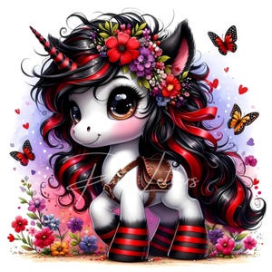 Clipart licorne florale originale 10 JPG aquarelles haute résolution, journal indésirable, scrapbooking, fabrication de cartes, téléchargement numérique, fantastique, fantaisiste