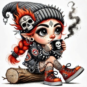 Clipart Gnome génial | Lot de 10 | JPEG 300 ppp haute qualité | Nain rock and roll, conceptions de têtes de mort, tatouage, téléchargements numériques, utilisation commerciale
