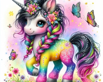 Cute Unicorn Clipart | Set of 10 | High Quality 300 DPI JPEGs | Rainbow Unicorn Watercolor Clipart | Baby Unicorn First Birthday Printables