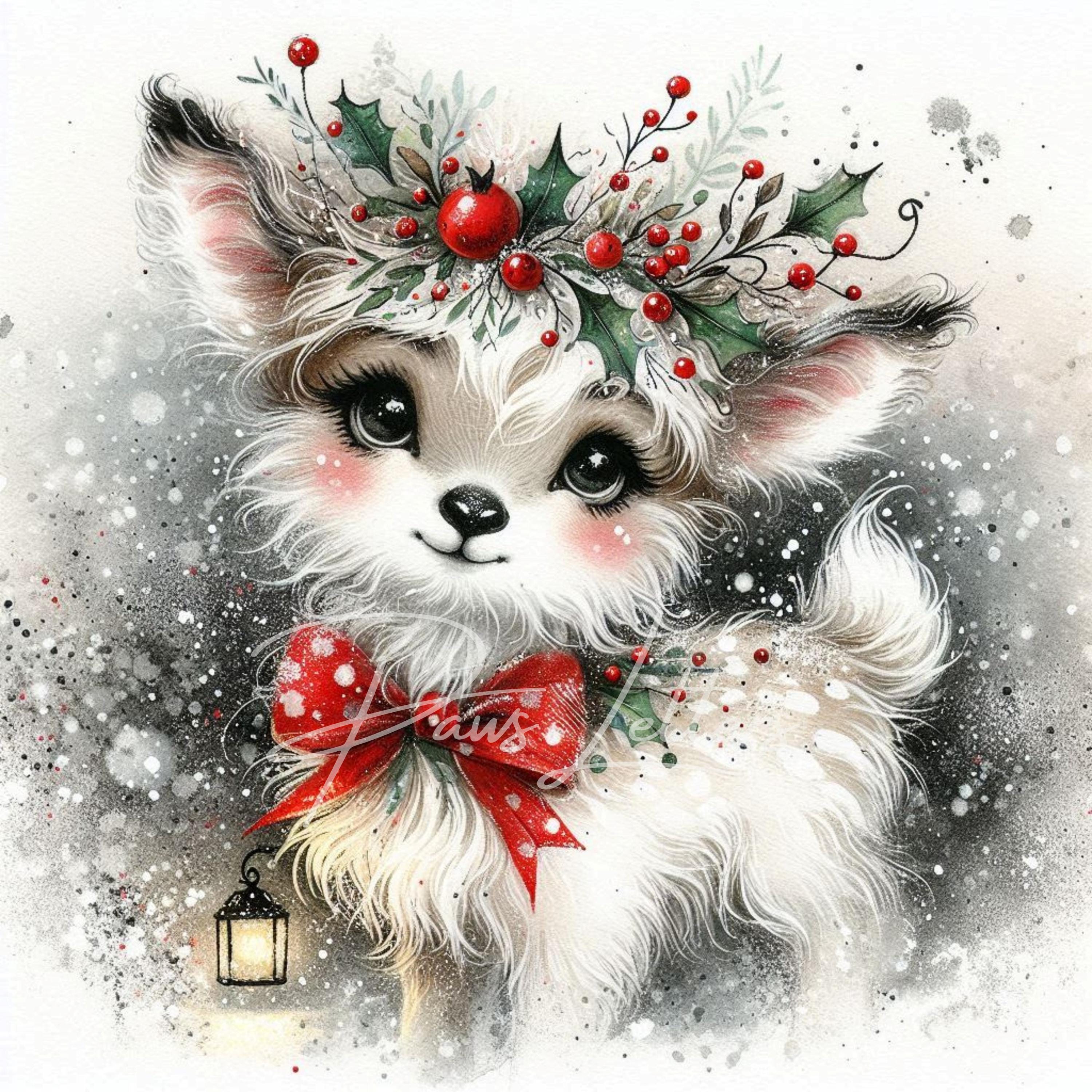 Christmas Reindeer Fawn Clip Art 10 High Res Watercolor Jpgs Winter ...