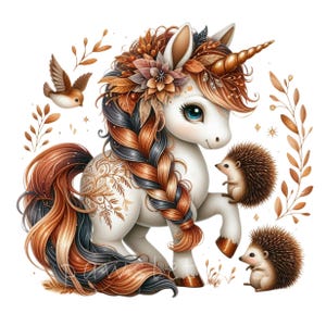 Waldfreunde Einhorn Clipart | Set aus 10 PNGs | Halloween png, Trending Becher png, Aufkleber png, Waldtier-niedlicher Baby-Herbst-Einhörner