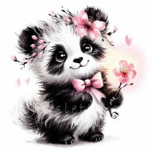 Cherry Blossom Panda Clipart | Set of 10 | High Quality 300 DPI JPEGs | Spring Animals | Hello Spring Printable Animals, Digital Paper Craft