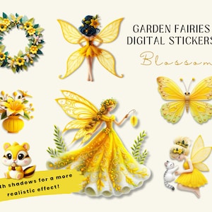 Stickers numériques jardin féerique, papillon PNG, fées du jardin, fée mignonne Stickers numériques Ipad, Stickers fées, autocollants floraux de conte de fées