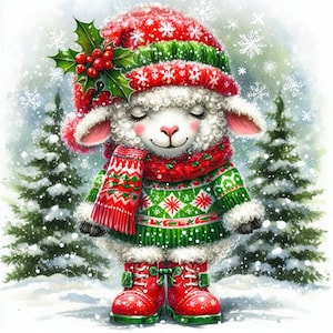 Christmas Sheep Clipart | Set of 10 | High Quality 300 DPI JPEGs | Digital Planner | Digital Paper Crafting | Card Making | Digital Download