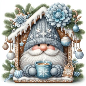 22 Gnomos de invierno con acuarela en formato JPG, Gnomos navideños, Gnomos lindos con café, Gnomos navideños, Gnomos acogedores con festividades de invierno