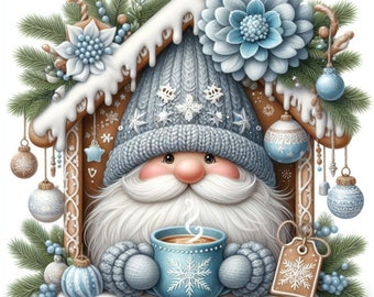 22 JPG Watercolor Winter gnome, Christmas gnome clipart, Cute Gnome coffee clipart, Gnome christmas clipart, Cozy Winter Festive clipart