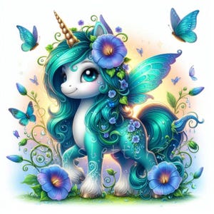 Floral Unicorn Clipart Set | Watercolor Morning Glory, Spring Nursery ...