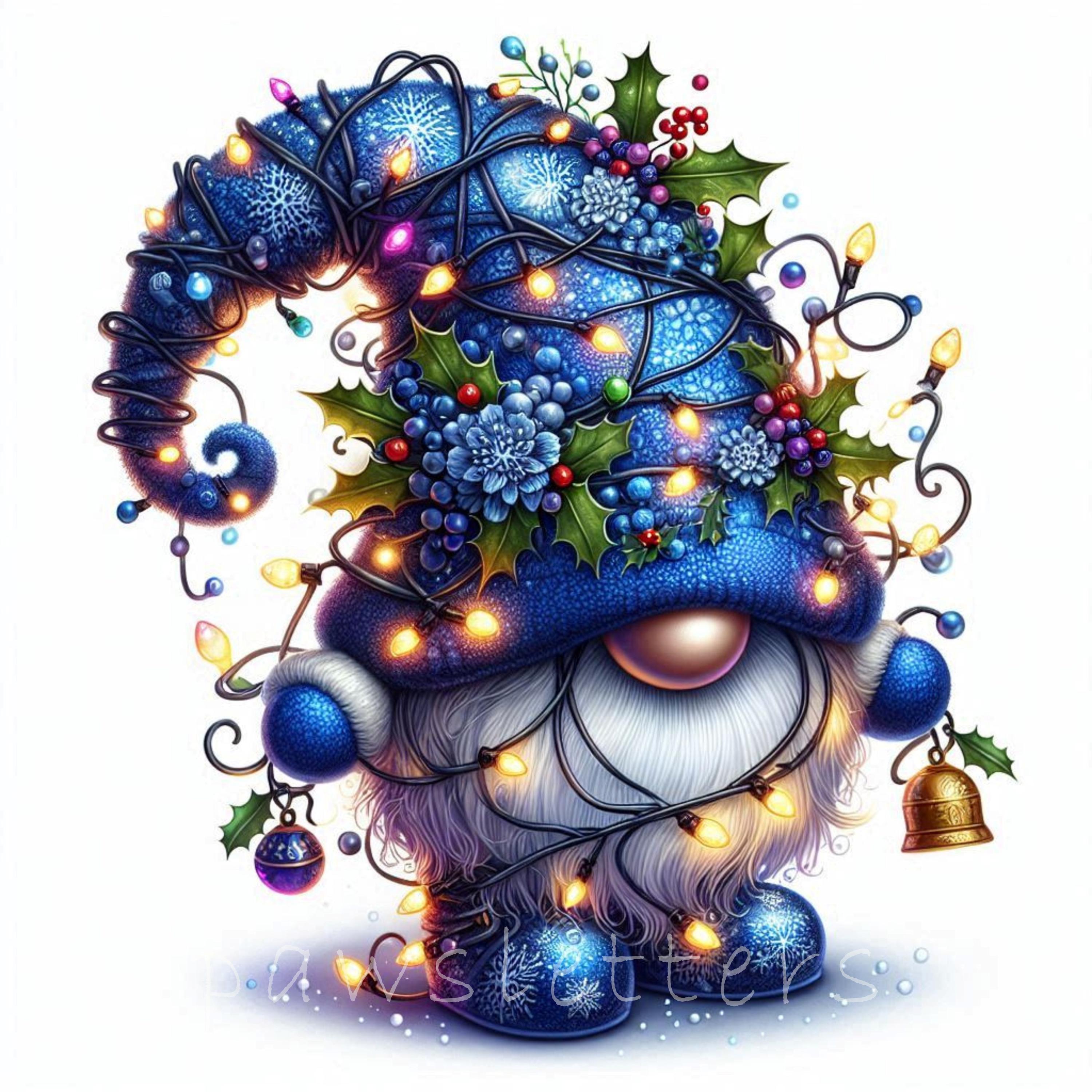 Watercolor Blue Winter Gnome, 10 JPG Christmas Clipart, Cute Gnome Xmas ...