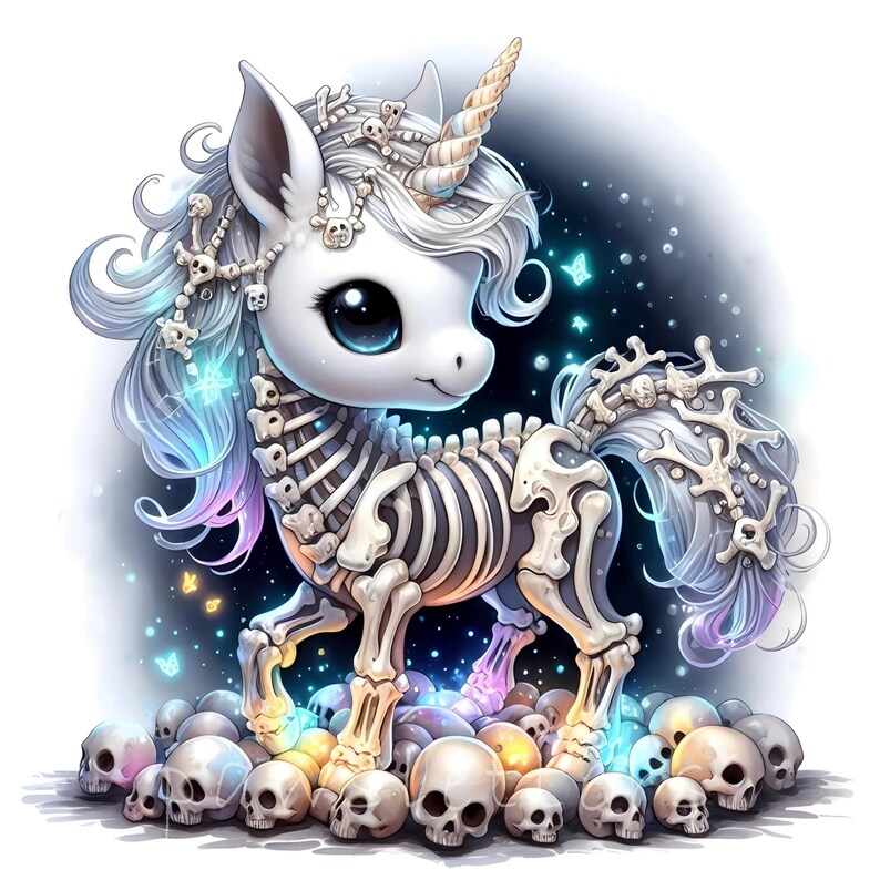 Skeleton Unicorn Clipart Bundle 10 High Res Jpgs, Watercolor Cute ...
