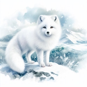 Wintery Arctic Fox Clipart 10 High Res Watercolor JPGs for Junk Journal, Scrapbook, Christmas Cards, Digital Download, Winter Holiday Art
