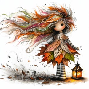 Autumn Leaf Enchantress | Set of 10 | High Quality 300 DPI JPEGs | Autumn Dolls Printable Art | Digital Download, Commercial Use for Crafts