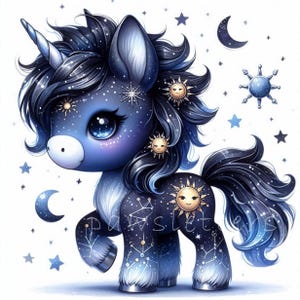 Clip Art di unicorno del solstizio d'inverno: 10 immagini JPG ad acquerello ad alta risoluzione per diario, album, creazione di biglietti, download digitale, fantasy, stravagante