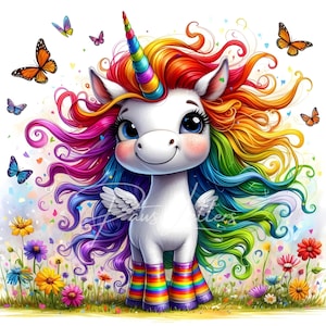 Clipart licorne florale originale 10 JPG aquarelles haute résolution, journal indésirable, scrapbooking, fabrication de cartes, téléchargement numérique, fantastique, fantaisiste