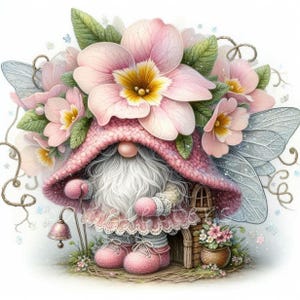 Frühling Wichtel Clipart | 10er Set | Hohe Qualität 300 DPI JPEGs | Aquarell Blumen Gartenzwerge für Scrapbook, Journal, einzigartige Papiermodelle