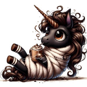Clipart licorne café original 10 JPG aquarelles haute résolution, journal indésirable, scrapbooking, fabrication de cartes, téléchargement numérique, fantastique, fantaisiste
