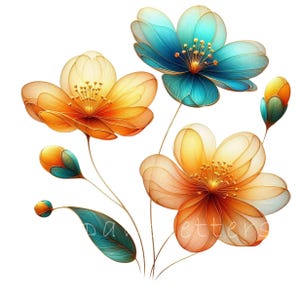 Tropical Vibes Abstract Flowers Clipart | Dried Flowers Printables, Instant Download, Junk Journals, Florals Clipart Pack | Flowers Wall Art Boho Style Printables | Digital Crafting Journal Inserts Summer Vibes png Commercial Use Trendy Floral Design