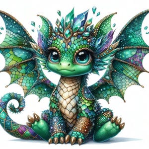 Dragons watercolor clipart, cute dragon 10 high quality JPG, gemstones dragon nursery wall art, boys clipart, kids party, baby shower
