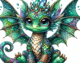 Dragons watercolor clipart, cute dragon 10 high quality JPG, gemstones dragon nursery wall art, boys clipart, kids party, baby shower